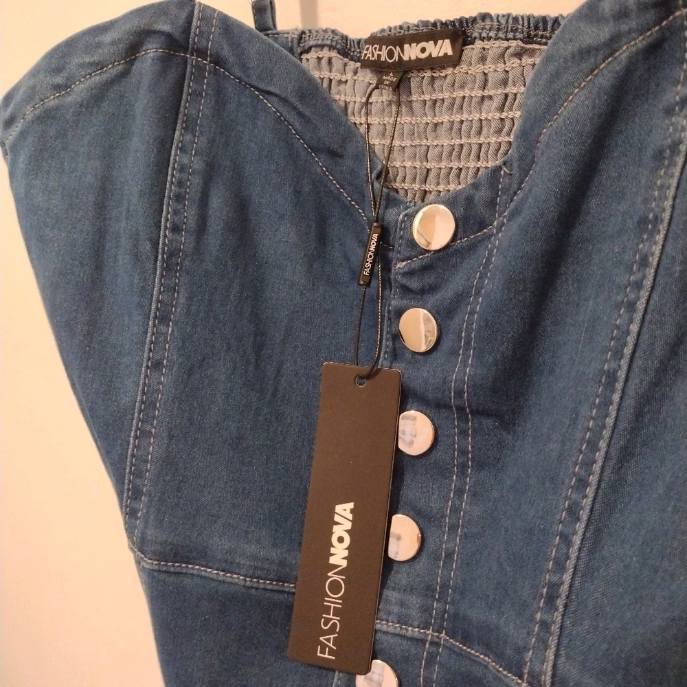 Fashion Nova Blue Denim Button-Front Romper - Picture 12 of 16